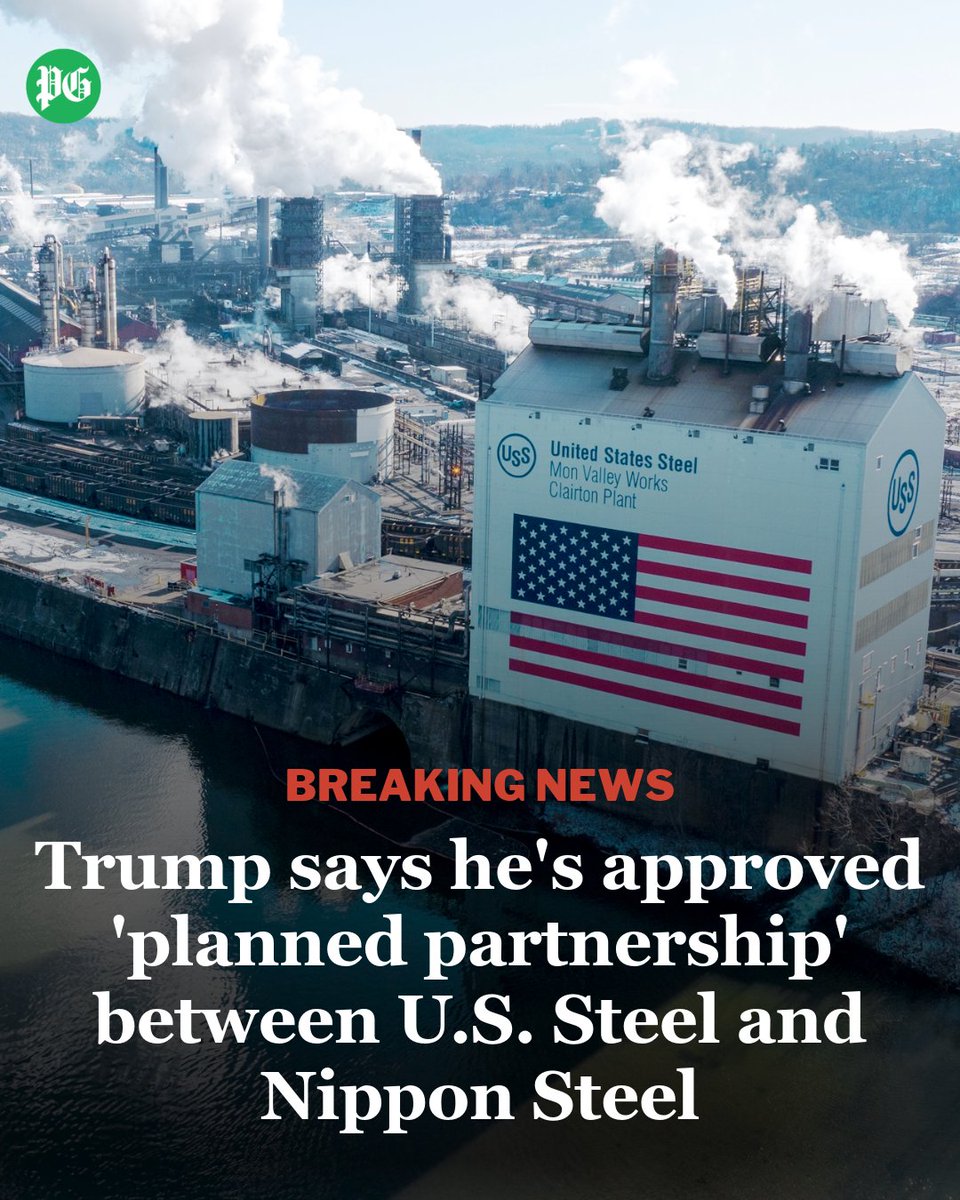 BREAKING | President Donald Trump said Friday that he has approved a “planned partnership” between U.S. Steel and Nippon Steel, appearing to greenlight a proposed merger first announced in December 2023.

This is a developing story. Here's the latest: post-gazette.com/business/power…