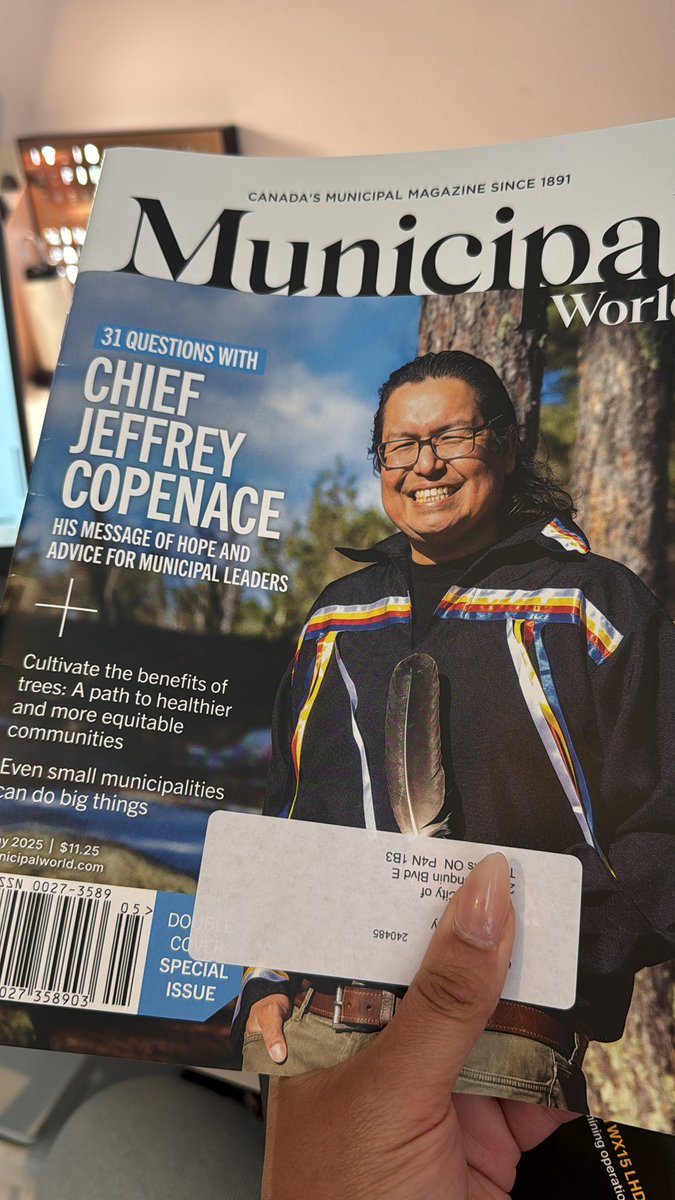 Checked my mail at City Hall and was thrilled to see <a href="/ChiefCopenace/">Chief Jeff Copenace</a> on the cover of <a href="/MunicipalWorld/">MUNICIPAL WORLD</a>! What a great article with some honest and inspiring insights. Chi Miigwetch for sharing so openly. #representationmatters