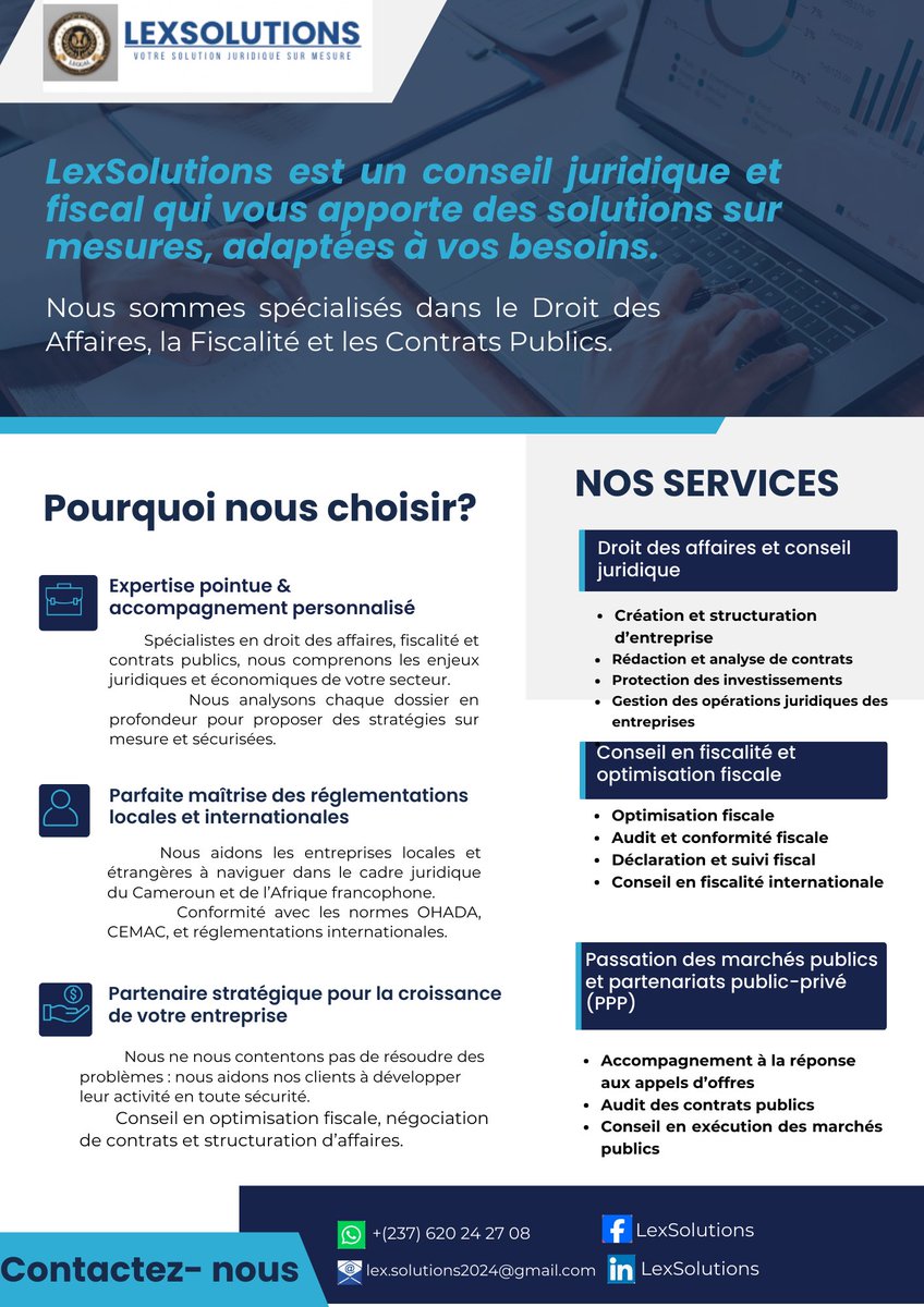 LexSolutions_'s tweet photo. Entrepreneurs. Investors. Policy-makers.
The law isn’t a roadblock — it’s a strategic tool.
We deliver legal solutions aligned with OHADA, CEMAC, UEMOA, and global standards.
LexSolutions: your legal ally in #FrancophoneAfrica.
Contact Us: Lex.solutions@gmail.com
+(237)620242708 https://t.co/yfM748icVX