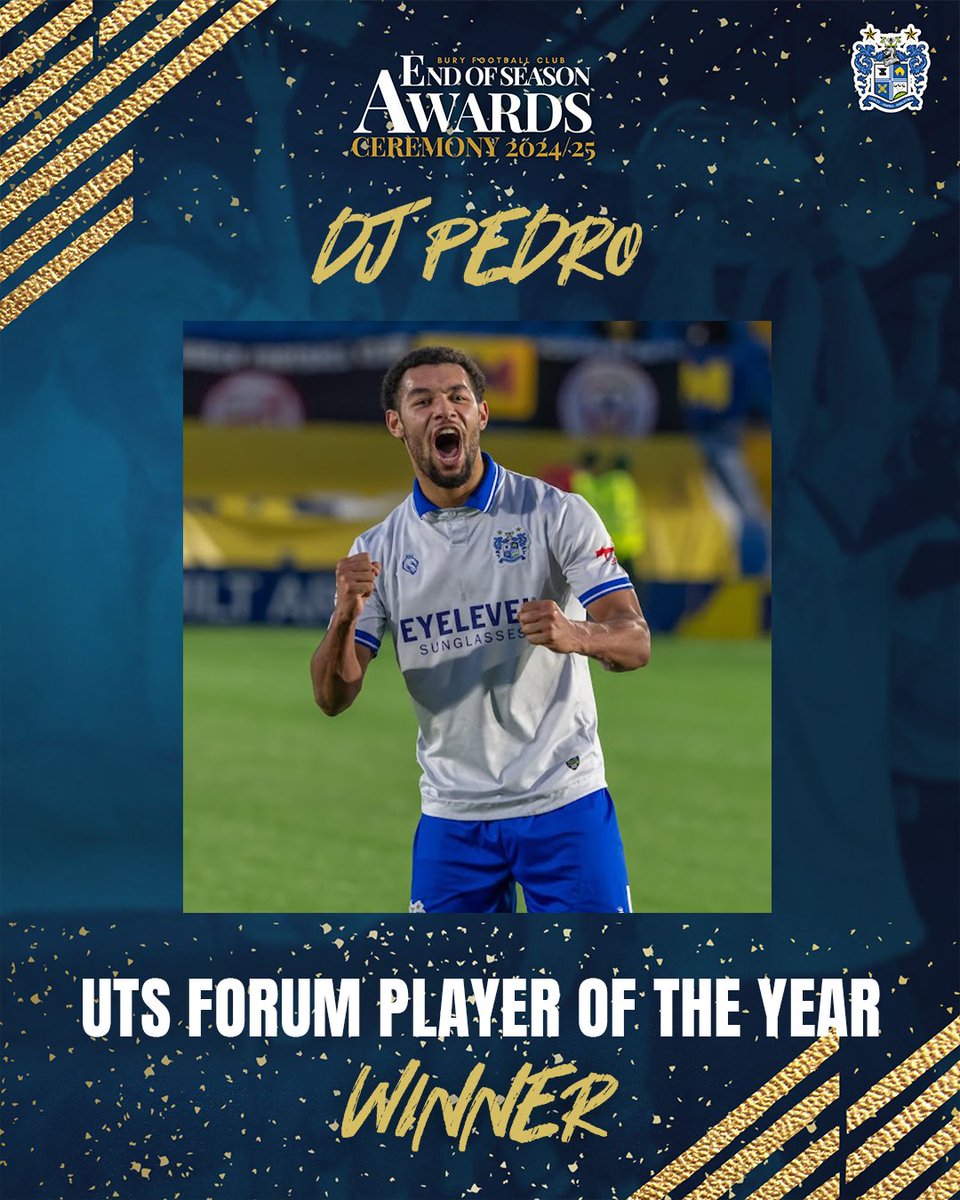 buryfcofficial's tweet image. ⚪🔵 2024/25 End of Season Awards 

🏆 UTS Forum Player of the Year 

👤 Winner - DJ Pedro
👤 Runner Up - Aaron Chalmers

#BuryFC | #PartOfIt
