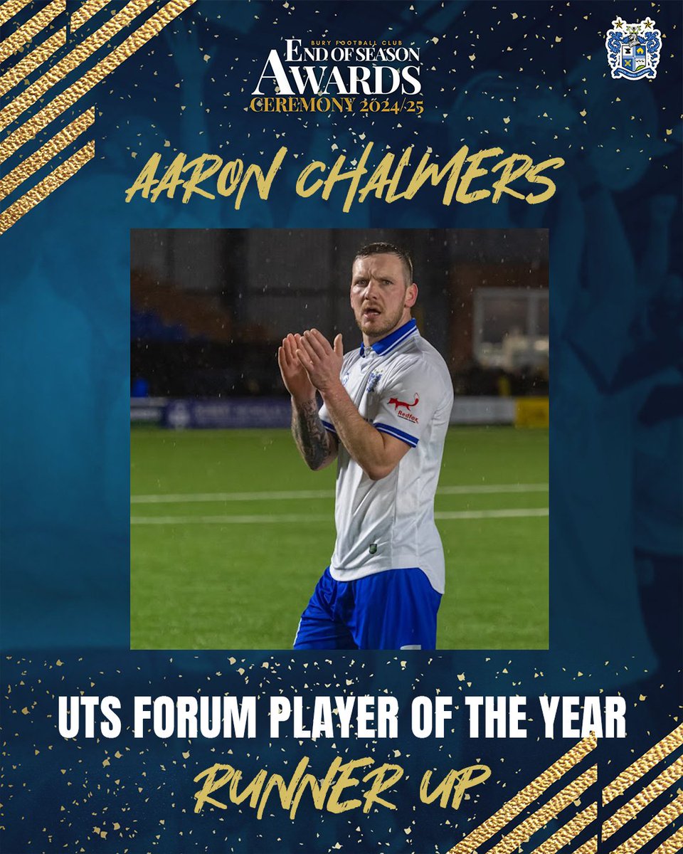buryfcofficial's tweet image. ⚪🔵 2024/25 End of Season Awards 

🏆 UTS Forum Player of the Year 

👤 Winner - DJ Pedro
👤 Runner Up - Aaron Chalmers

#BuryFC | #PartOfIt
