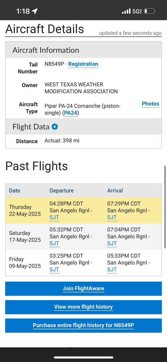 XRPassassin's tweet image. Storms didn’t just “happen” in TX on May 22.
A WTX Weather Mod plane (N8549P) flew a cloud-seeding loop near San Angelo hours before hail &amp;amp; plane flips hit San Marcos.
Wind carried it SE.
Timing’s too perfect.
This wasn’t nature.
#WeatherMod #TXstorm