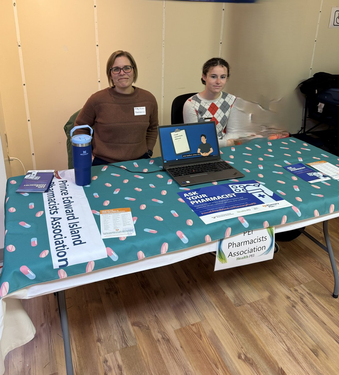 Our PEI Pharmacists Assoc. president and her pharmacy student attended the Health Fair hosted by Health PEI in Summerside today, creating awareness about how PEI Pharmacy teams are improving access to health care in communities across the Island!