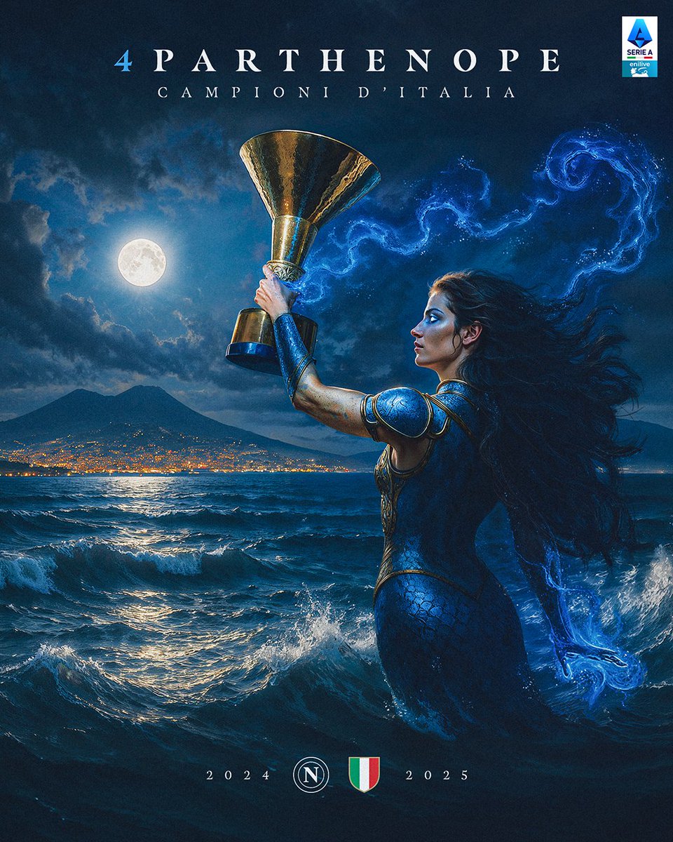SerieA's tweet photo. Partenope nun dorme, ma sogna sempre. ✨🧜‍♀️🩵🇮🇹

#4PARTHENOPE  #SCUDETTONAPOLI https://t.co/BXRM7K7mZc