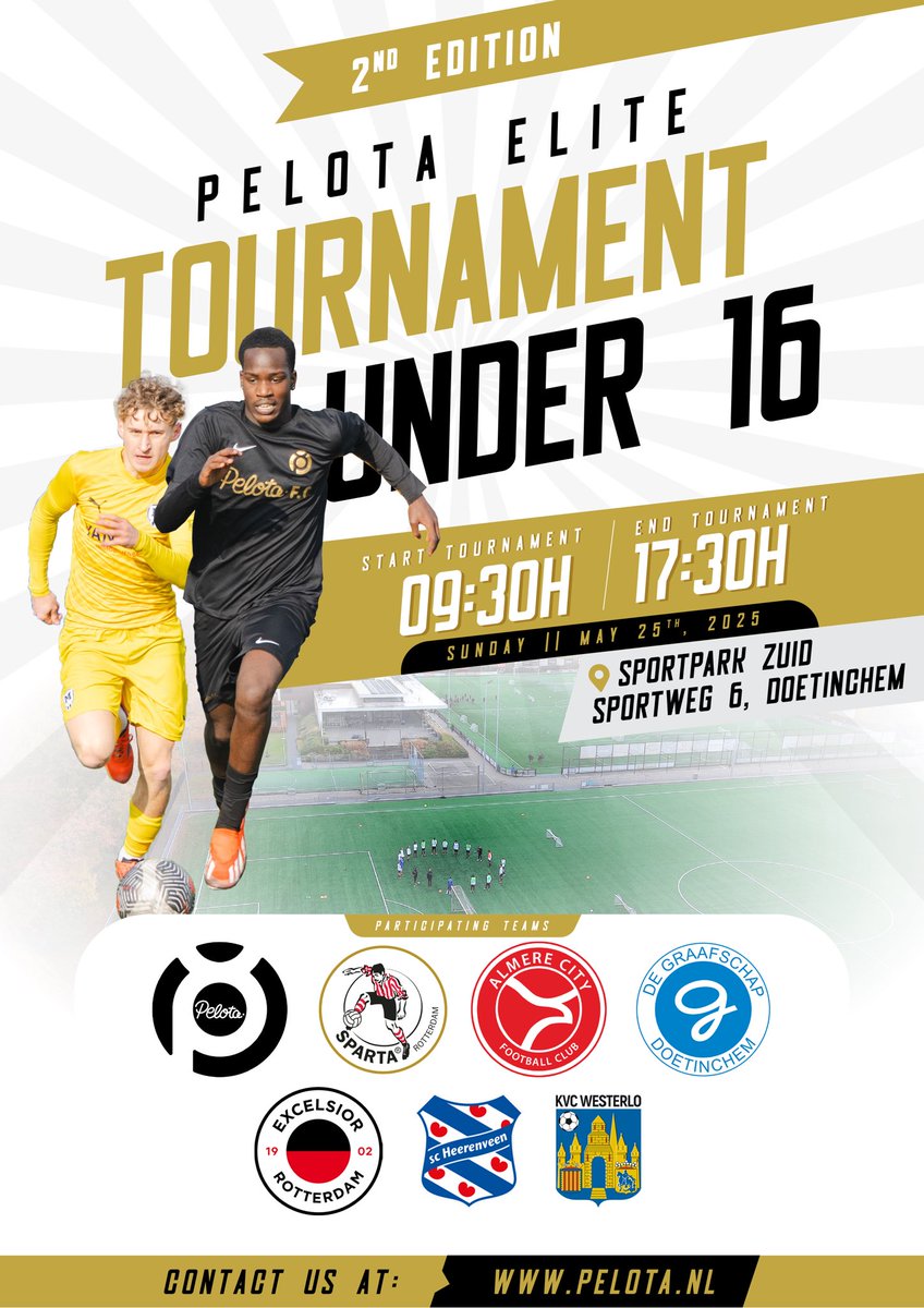 Pelota_Academy's tweet image. Pelota Elite U16 Tournament in #Doetinchem Future Talents van o.a. #SpartaRotterdam #ExcelsiorRotterdam #scHeerenveen #KVCWesterlo #AlmereCity #DeGraafschap en onze eigen trots Pelota FC! Kom langs voor een mooi voetbaldag vol topvoetbal ⚽️