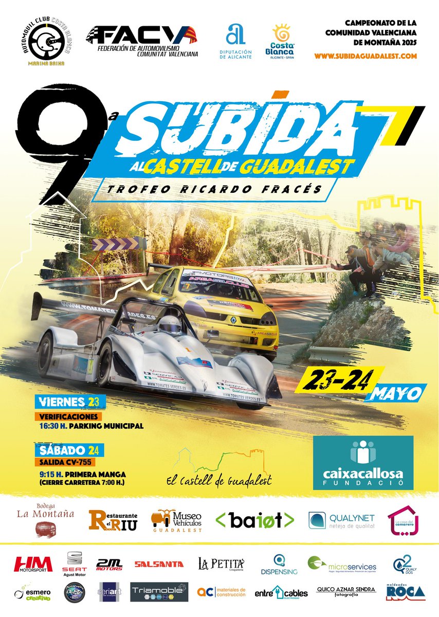 Este dissabte tenim velocitat i curves espectaculars al traçat de la 9a muntà a <a href="/CastGuadalest/">El Castell de Guadalest</a>. El disseny del cartell porta segell de l'Abdet: <a href="/esmerocreativo/">Esmero Creativo</a>. Ens veiem per les cunetes? 🏁🏎️