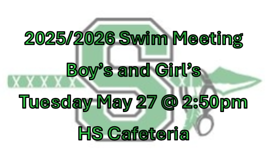 If you would like to go out for next season's swim team, there will be a quick meeting after school Tuesday in the HS Cafeteria. This meeting will go over information on what to expect and schedules. If you can not make it, email Coach Kyle Martin to receive the information.