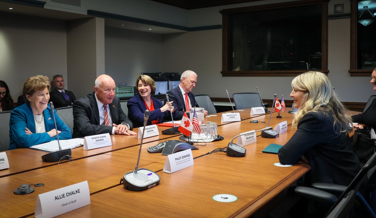 Senate Foreign Relations Committee (@sfrcdems) on Twitter photo "From automotive manufacturing to defense, our industries are deeply integrated. While meeting with Canadian Minister <a href="/melaniejoly/">Mélanie Joly</a>, our bipartisan delegation discussed how we can strengthen bilateral economic ties that make both our countries stronger." -<a href="/SenatorShaheen/">Sen. Jeanne Shaheen</a> "From automotive manufacturing to defense, our industries are deeply integrated. While meeting with Canadian Minister <a href="/melaniejoly/">Mélanie Joly</a>, our bipartisan delegation discussed how we can strengthen bilateral economic ties that make both our countries stronger." -<a href="/SenatorShaheen/">Sen. Jeanne Shaheen</a>