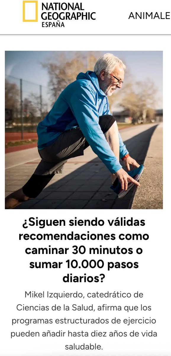 Mikel Izquierdo (@mikelizquierdo_) on Twitter photo 🧬 “El ejercicio puede añadir hasta 10 años de vida saludable.”
Gracias <a href="/NatGeoEsp/">National Geographic España</a> por dar espacio a la ciencia del movimiento. Es un honor aportar como especialista en este artículo que demuestra el poder del ejercicio estructurado en el envejecimiento saludable.
📖 Lee el 🧬 “El ejercicio puede añadir hasta 10 años de vida saludable.”
Gracias <a href="/NatGeoEsp/">National Geographic España</a> por dar espacio a la ciencia del movimiento. Es un honor aportar como especialista en este artículo que demuestra el poder del ejercicio estructurado en el envejecimiento saludable.
📖 Lee el