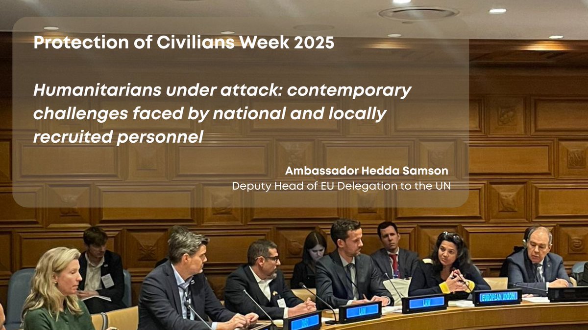 🇪🇺EU at UN-NY (@euatun) on Twitter photo At #PoC side event led by <a href="/AustraliaUN/">Ambassador James Larsen 🇦🇺🇺🇳</a> & <a href="/swiss_un/">SwitzerlandUN</a>, #EU reaffirmed its commitment to protecting humanitarian space &aid workers.
2024 was the deadliest year for aid workers-particularly national/local staff. With shrinking operational space&disinformation-2025 risks being worse. At #PoC side event led by <a href="/AustraliaUN/">Ambassador James Larsen 🇦🇺🇺🇳</a> & <a href="/swiss_un/">SwitzerlandUN</a>, #EU reaffirmed its commitment to protecting humanitarian space &aid workers.
2024 was the deadliest year for aid workers-particularly national/local staff. With shrinking operational space&disinformation-2025 risks being worse.