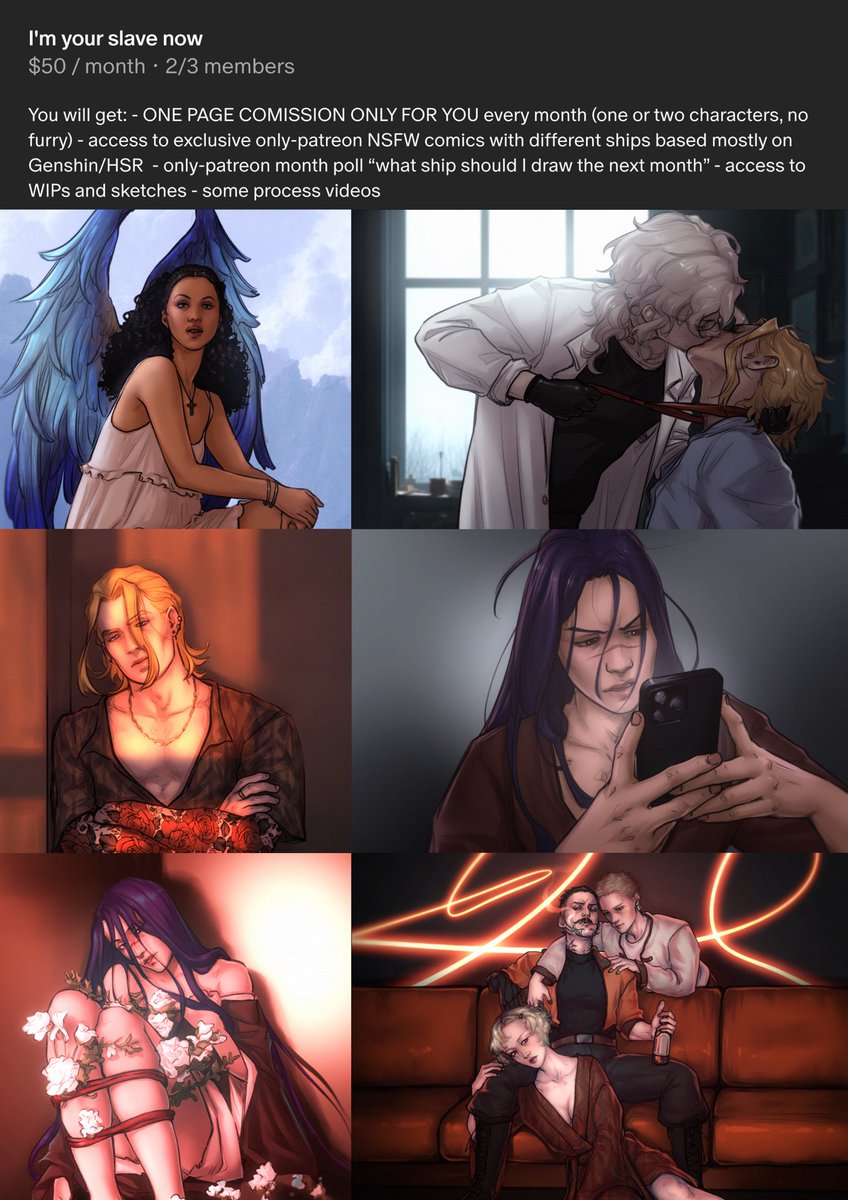 ❗️ONE COMMISSION SLOT is available now on my Patreon!
Below you can see the examples of my works for my dear Patrons. If you wanted to get some art piece from me - now it’s the perfect time for that!
Looking forward to working with you!