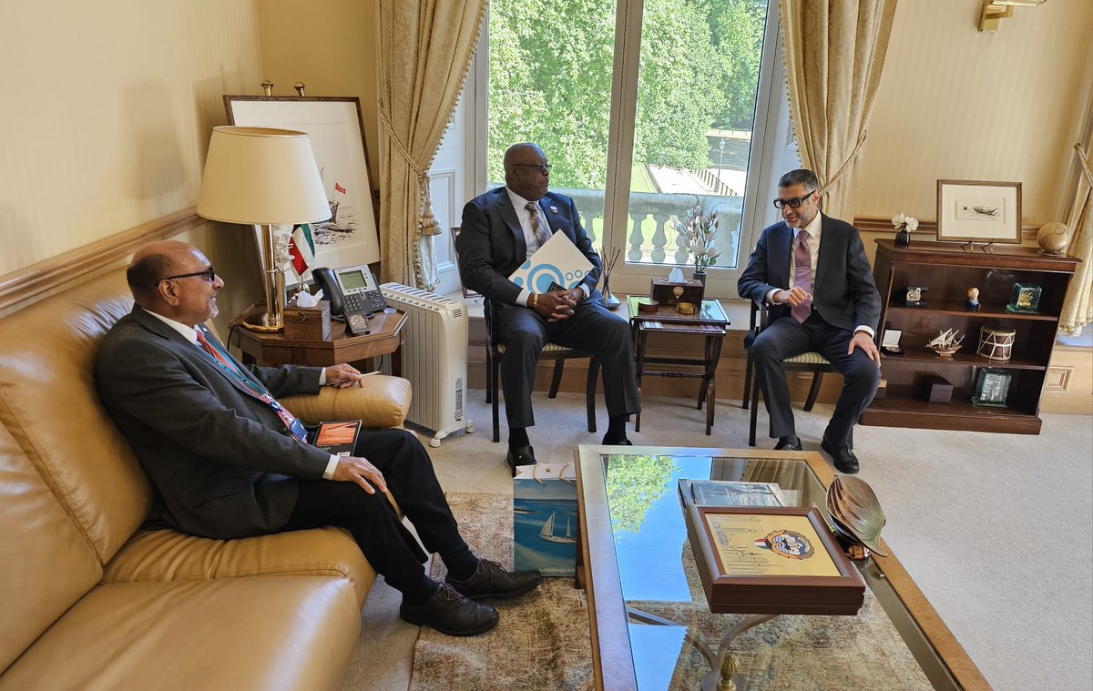 HE Ambassador Paul Rolle paid a courtesy call on HE Ambassador Najeeb Al-Bader of Kuwait at Kuwaiti Embassy in London. They discussed The Bahamas candidature for re-election to the Council of the IMO and other matters of mutual interest. It was a great meeting