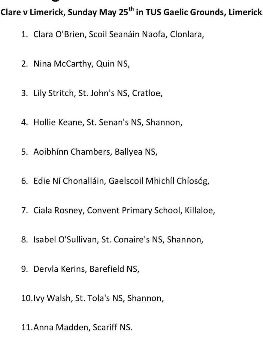 CnambunscolanChlair (@cnambanchlair) on Twitter photo Best of luck to our Primary Game Camogie Team 2025 Clare V Limerick - TUS Gaelic Grounds, Limerick . Go n-eirí libh Cailiní - maith sibh <a href="/cnambnaisiunta/">Cumann na mBunscol</a> <a href="/MunGAABunscol/">Munster Cumann na mBunscol</a> <a href="/GaaClare/">Clare Gaa</a> <a href="/ClareCamogie/">OfficialClareCamogie</a> <a href="/LimerickCLG/">Limerick GAA</a> Best of luck to our Primary Game Camogie Team 2025 Clare V Limerick - TUS Gaelic Grounds, Limerick . Go n-eirí libh Cailiní - maith sibh <a href="/cnambnaisiunta/">Cumann na mBunscol</a> <a href="/MunGAABunscol/">Munster Cumann na mBunscol</a> <a href="/GaaClare/">Clare Gaa</a> <a href="/ClareCamogie/">OfficialClareCamogie</a> <a href="/LimerickCLG/">Limerick GAA</a>