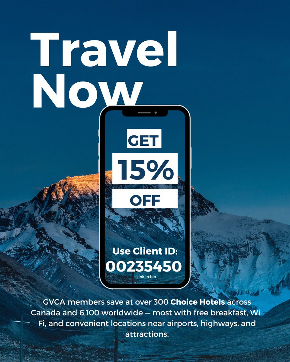 Grand Valley Construction Association (@gvcanews) on Twitter photo Your GVCA membership just checked in. Save 15% at Choice Hotels from coast to coast and across 6,100+ locations worldwide.
✔︎ Member-only rates
✔︎ Free breakfast & Wi-Fi at most spots
🔗hubs.ly/Q03mR9p-0
<a href="/ChoiceHotels/">Choice Hotels</a>
#GVCA #ChoiceHotels #MemberSavings Your GVCA membership just checked in. Save 15% at Choice Hotels from coast to coast and across 6,100+ locations worldwide.
✔︎ Member-only rates
✔︎ Free breakfast & Wi-Fi at most spots
🔗hubs.ly/Q03mR9p-0
<a href="/ChoiceHotels/">Choice Hotels</a>
#GVCA #ChoiceHotels #MemberSavings
