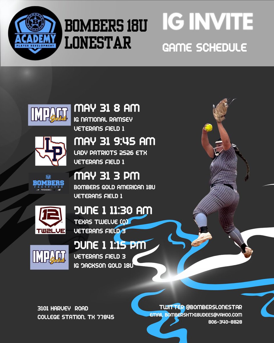Bombers 16u HTX LS/18u LS AFCS Qualified (@deeshtx18u) on Twitter photo Bombers 18u Lonestar
Here we go!!!! Summer roster set! Sumer schedule and IG Invite schedule ready to go!!!!!
<a href="/GrahmannMichael/">Michael Grahmann</a>
<a href="/HalataBrian/">Brian Halata</a>
<a href="/KDworsky27204/">Kevin Dworsky</a>
<a href="/baylee__hebert/">Baylee Hebert</a> Bombers 18u Lonestar
Here we go!!!! Summer roster set! Sumer schedule and IG Invite schedule ready to go!!!!!
<a href="/GrahmannMichael/">Michael Grahmann</a>
<a href="/HalataBrian/">Brian Halata</a>
<a href="/KDworsky27204/">Kevin Dworsky</a>
<a href="/baylee__hebert/">Baylee Hebert</a>