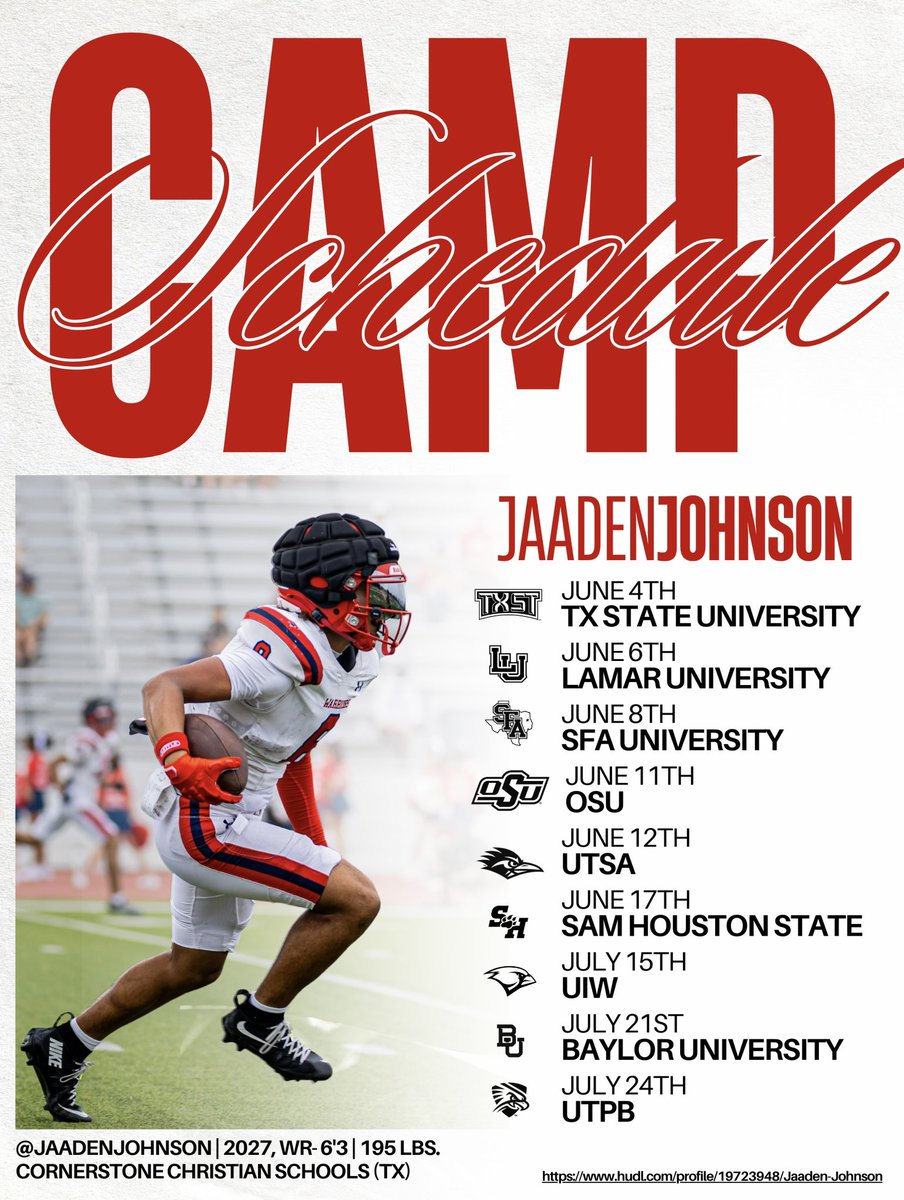 Jaaden Johnson (@jaadenjohnson) on Twitter photo Spring Ball โ
Finished stronger than I started. Up next: Summer Camps & workouts. Locked in, trusting the process, & walking by faith every step. <a href="/coach9cg/">Clayton Guillory</a> <a href="/CornerstoneFB/">Cornerstone Warrior Football</a> <a href="/CCSRecruitingFB/">Cornerstone Football Recruiting</a> <a href="/kcolesports/">Kimberly Cole</a> <a href="/JButler_210/">Josh Butler</a> <a href="/_RL_Martin/">R.L. Martin</a> <a href="/MikeM_Scout/">๐๐๐๐ ๐๐ ๐ฃ๐ฃ๐๐ค ๐๐ฃ</a> <a href="/TomLoy247/">Tom Loy</a> <a href="/samspiegs/">Sam Spiegelman</a> <a href="/KoreenBurch/">Koreen Burch</a> Spring Ball โ
Finished stronger than I started. Up next: Summer Camps & workouts. Locked in, trusting the process, & walking by faith every step. <a href="/coach9cg/">Clayton Guillory</a> <a href="/CornerstoneFB/">Cornerstone Warrior Football</a> <a href="/CCSRecruitingFB/">Cornerstone Football Recruiting</a> <a href="/kcolesports/">Kimberly Cole</a> <a href="/JButler_210/">Josh Butler</a> <a href="/_RL_Martin/">R.L. Martin</a> <a href="/MikeM_Scout/">๐๐๐๐ ๐๐ ๐ฃ๐ฃ๐๐ค ๐๐ฃ</a> <a href="/TomLoy247/">Tom Loy</a> <a href="/samspiegs/">Sam Spiegelman</a> <a href="/KoreenBurch/">Koreen Burch</a>
