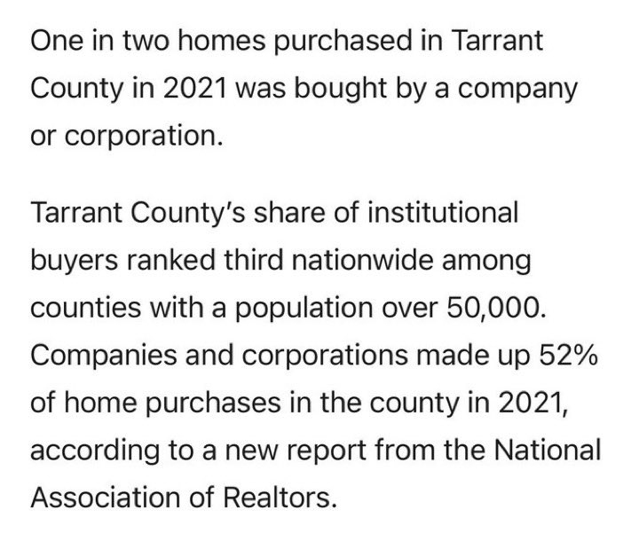 jjsheedy's tweet image. Investors purchasing SF homes, making it harder for ordinary families to achieve homeownership, is already a *huge* issue in TX. By incentivizing this behavior, #SB1567 will only make homeownership more expensive &amp;amp; less attainable for ordinary Texans. 2/4
star-telegram.com/news/business/…