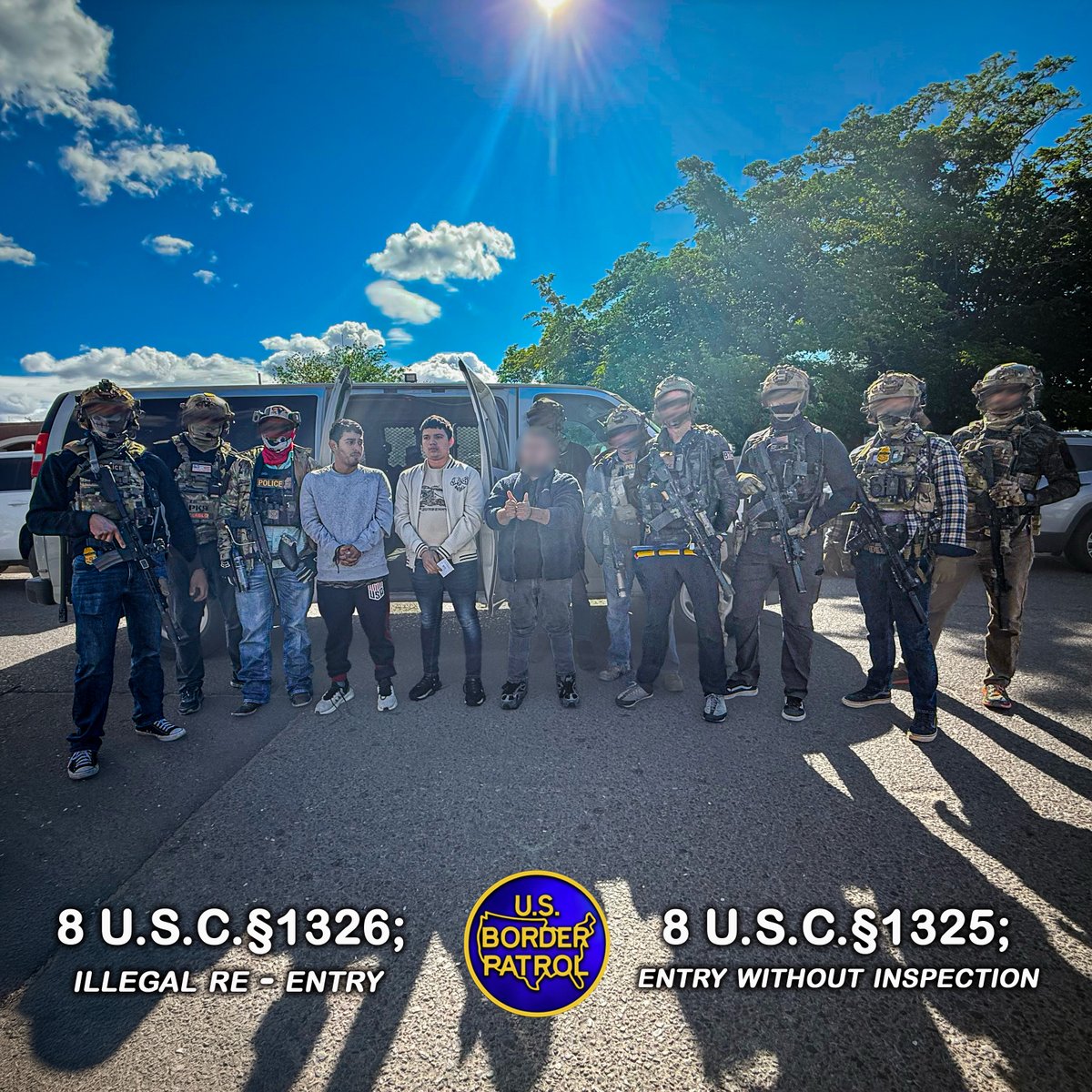 USBP Special Ops IN ACTION- SEARCH WARRANT EXECUTED- 3 ARRESTED   

USBP SOD and HSI executed a search and arrest warrant at a home tied to a human smuggling organization in Albuquerque, NM- arresting three illegal aliens. The three Guatemalan nationals climbed onto the