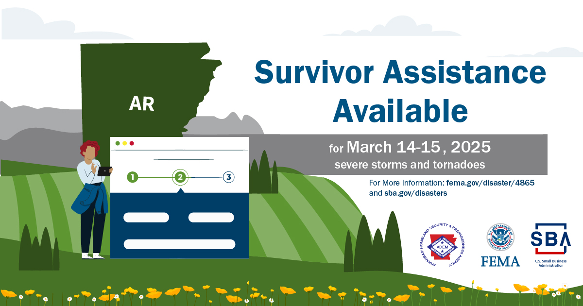 Arkansas, FEMA, and the SBA are adding new locations in Greene and Sharp counties for federal assistance after the March 14-15 storms. They are also extending hours at five sites. All locations are closed Sundays and Memorial Day, May 26. Learn more: fema.gov/press-release/…