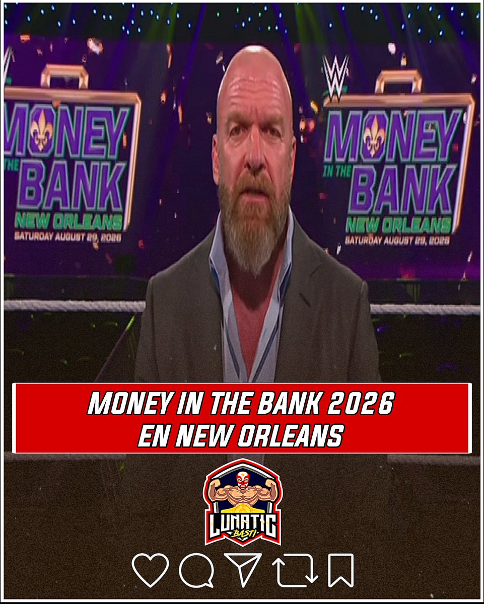 BastiLunatic's tweet image. Triple H ha confirmado oficialmente que Money in the Bank 2026 será en New Orleans el 29 de Agosto como compensación por no poder albergar WrestleMania 42.
Será uno de los MITB más tardío de lo normal si no mal recuerdo 🤯