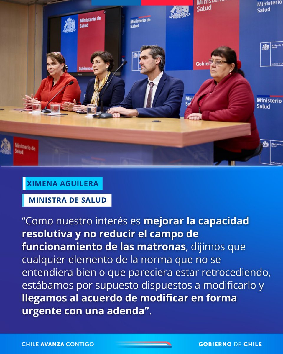 Valoro la reunión que sostuvimos con el Colegio de Matronas, donde llegamos al acuerdo de modificar en forma urgente aquellos los aspectos que parecen más necesarios. Lo que se quiere hacer es mejorar la capacidad resolutiva y no disminuir las competencias de las profesionales.