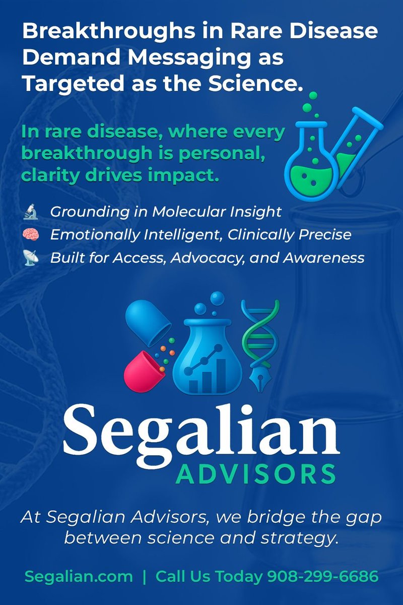 Segalian's tweet image. In rare disease, every molecule is targeted — and so is every message. At Segalian Advisors, we help biotech and biopharma brands translate breakthrough science into powerful, human-centered strategy. 🔬🧬
