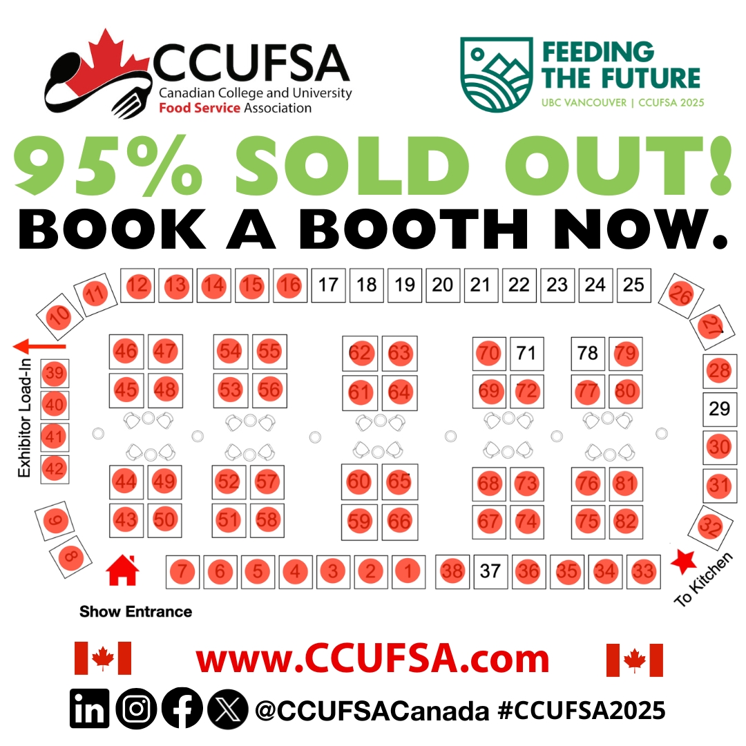 The 2025 <a href="/CCUFSACanada/">Canadian College & University Food Service Assoc.</a> Trade Show is 95% SOLD OUT! 

The booth application portal is still open for Associate Members to book their booth(s)! 🎉 See you in Vancouver! ccufsa.com

BOOK A BOOTH NOW: site.pheedloop.com/event/CCUFSA20…

#CCUFSA #CCUFSACanada #CCUFSA2025 #TradeShow
