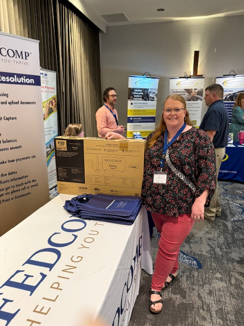 Fedcomp_Inc's tweet photo. Thank you to the FedComp clients that joined us. FedComp gave away a TV and the winner was Tamara Delancey from Willow Island FCU! https://t.co/wnhNKUymnJ