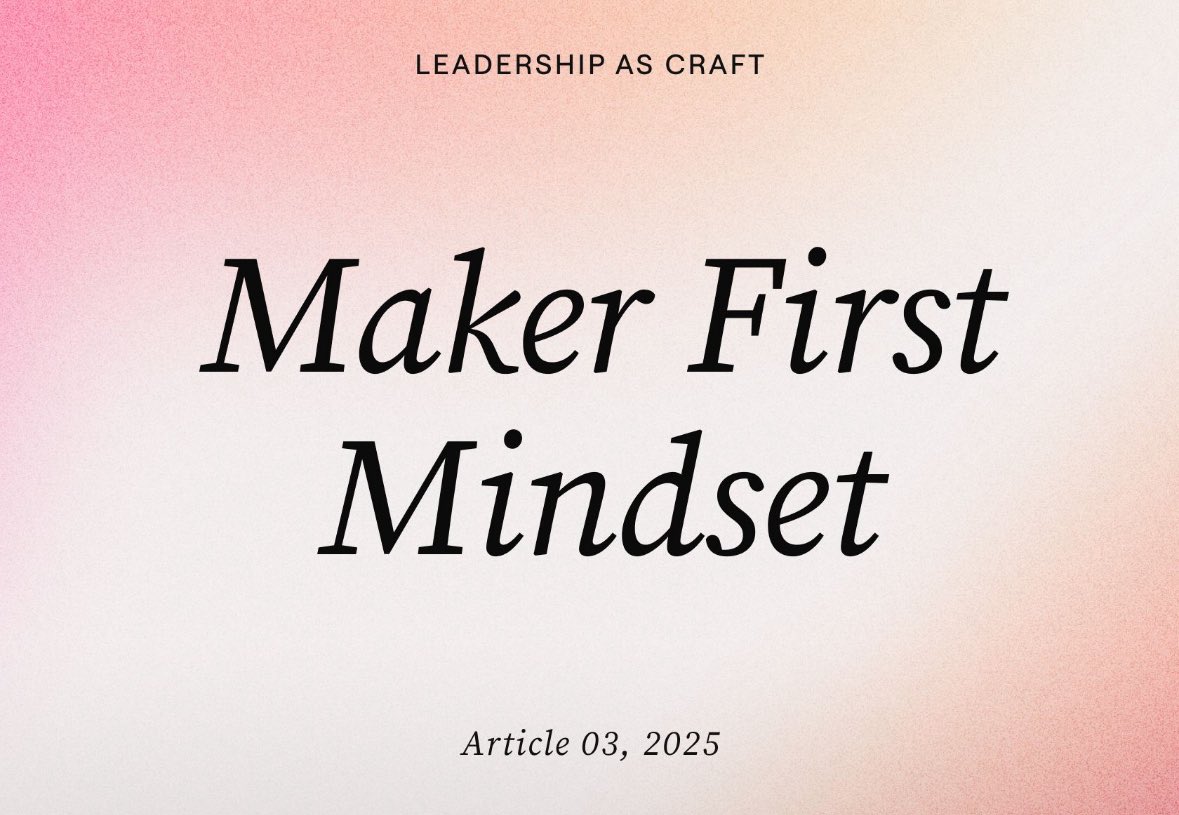 Make space for your craft. You may still be a leader if you're not designing, but you're no longer the kind of designer your team can learn from.
Stay in it. Stay real. Design on.

This new piece addresses my thoughts on Maker First Mindset: open.substack.com/pub/leadership…