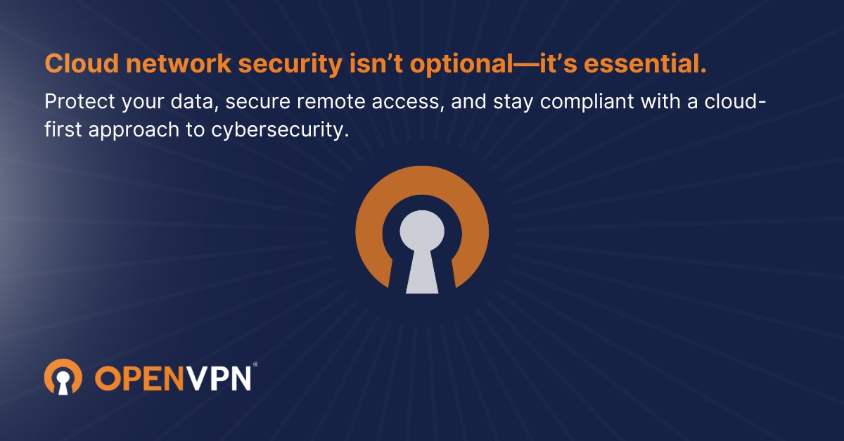 OpenVPN's tweet image. Cloud network security isn’t optional—it’s essential.

Protect your data, secure remote access, and stay compliant with a cloud-first approach to cybersecurity.

Learn more: openv.pn/4dzNS3d

#Infosec #OpenVPN #SecureNetworking