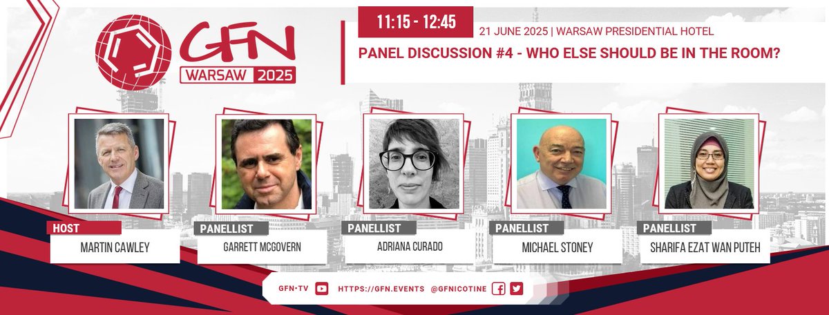 Announcing another stellar #GFN25 panel "Who else should be in the room" which will identify the disciplines and communities that could gain the most from a #tobaccoharmreduction approach

Want to be there in the room? Make sure to register for #GFN25 at the link in comments👇