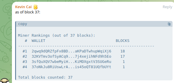 nockchain_cn's tweet photo. $nock 资深会员反馈, #nockchain 区块高度37��,仅4个地址挖到nock,前两个地址是nock团队和zorp挖矿合作伙伴的,挖到了35个,仅有2个块是社区挖的.且核心开发Logan承认他们有私有高效"锄头".
nock强调这是"公平发布"🤣,因为你也可以自己去开发自己的高效锄头或你自己去做你自己的nock链. 
$kas #BTC #矿工 https://t.co/IIrDojiVOs