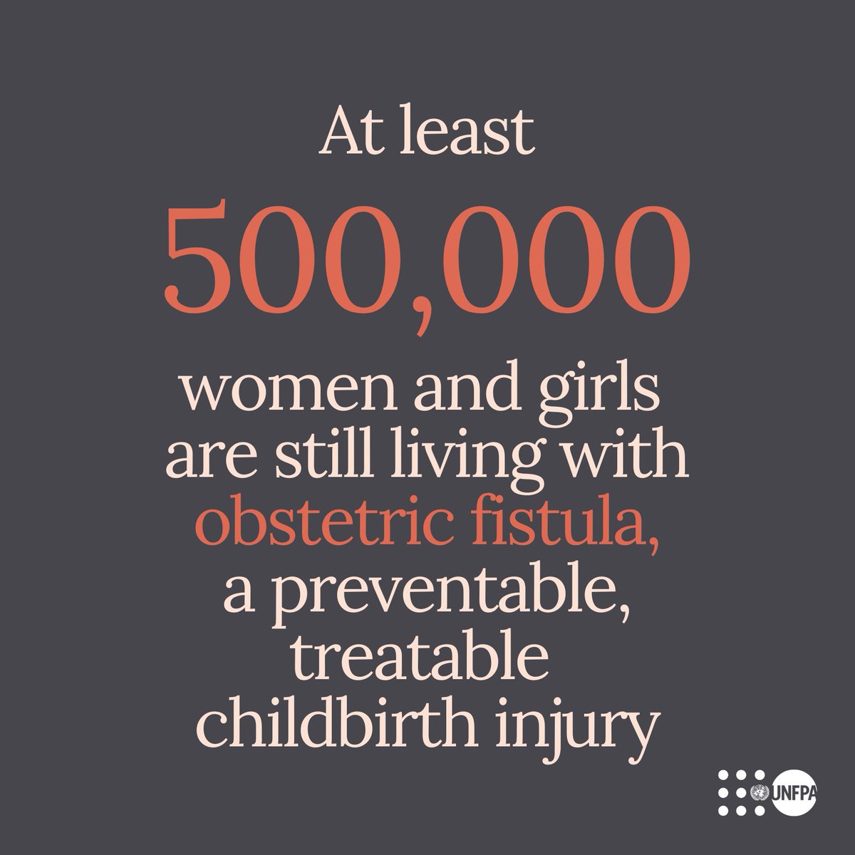 🤰🏿Obstetric fistula occurs due to prolonged obstructed labor.

Half a million women and girls suffer from this devastating condition, facing isolation and pain.

See how ‌<a href="/UNFPA/">UNFPA</a>—the @un sexual &amp; reproductive health agency—is taking action to #EndFistula: unf.pa/cef