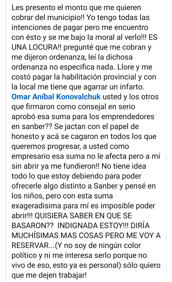 fabriglibo's tweet photo. Lean lo que le cobran a esta mujer para la habilitación municipal de un salón infantil en San Bernardo, localidad del sudoeste del CHACO, debe tener unos 20.000 habitantes aprox.

Es una locura. Después se siguen sorprendiendo por como los putea la gente.

MOTOSIERRA urgente https://t.co/nKZEakowBH