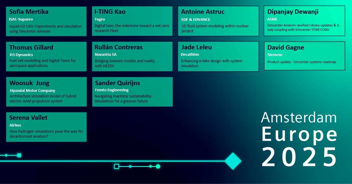 AdabellIbarra's tweet image. Realize LIVE Europe Systems Track agenda!
Major companies all in one place explaining how they are using Simcenter System Simulation solutions to support verification and validation of their product’s requirements.🔗 sie.ag/7H63pu
#RealizeLIVE #SystemSimulation