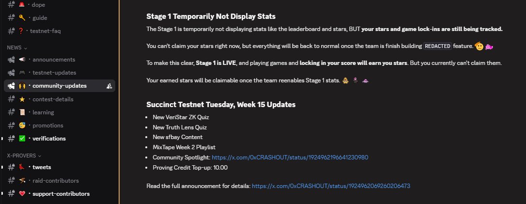 WHY CAN'T I SEE OR CLAIM MY STARS ON STAGE 1?

I also used to complain about this before, not until i read the community updates few days ago.

I think alot of people missed this subtle piece of information due to the stage 2 excitement. But don't fret anymore, <a href="/SuccinctLabs/">Succinct</a>