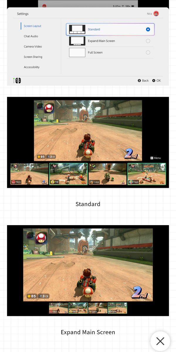 NinSwitch2News's tweet image. On the Nintendo Today! App, (May 24th 2025) You can get information and a video about GameChat screen size!