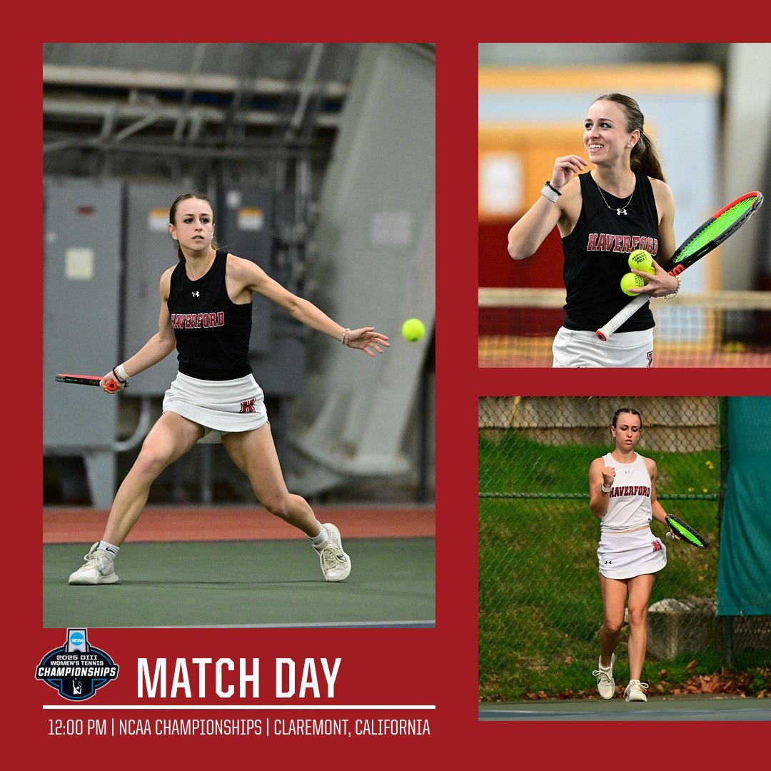 Haverford College Athletics (@hcfords_sports) on Twitter photo NCAA MATCH DAY!
Rachael Fitzgerald of <a href="/haverfordwten/">Haverford Women’s Tennis</a> battles Ruth Hill of <a href="/TrinityUTigers/">Trinity Athletics</a> in the First Round of the 2025 NCAA Singles Championships!
⏰» 12 p.m. EST
📺» webapps3.cmc.edu/livescore/
📊» webapps3.cmc.edu/livescore/
#️⃣» #GoHCFords #d3ten NCAA MATCH DAY!
Rachael Fitzgerald of <a href="/haverfordwten/">Haverford Women’s Tennis</a> battles Ruth Hill of <a href="/TrinityUTigers/">Trinity Athletics</a> in the First Round of the 2025 NCAA Singles Championships!
⏰» 12 p.m. EST
📺» webapps3.cmc.edu/livescore/
📊» webapps3.cmc.edu/livescore/
#️⃣» #GoHCFords #d3ten