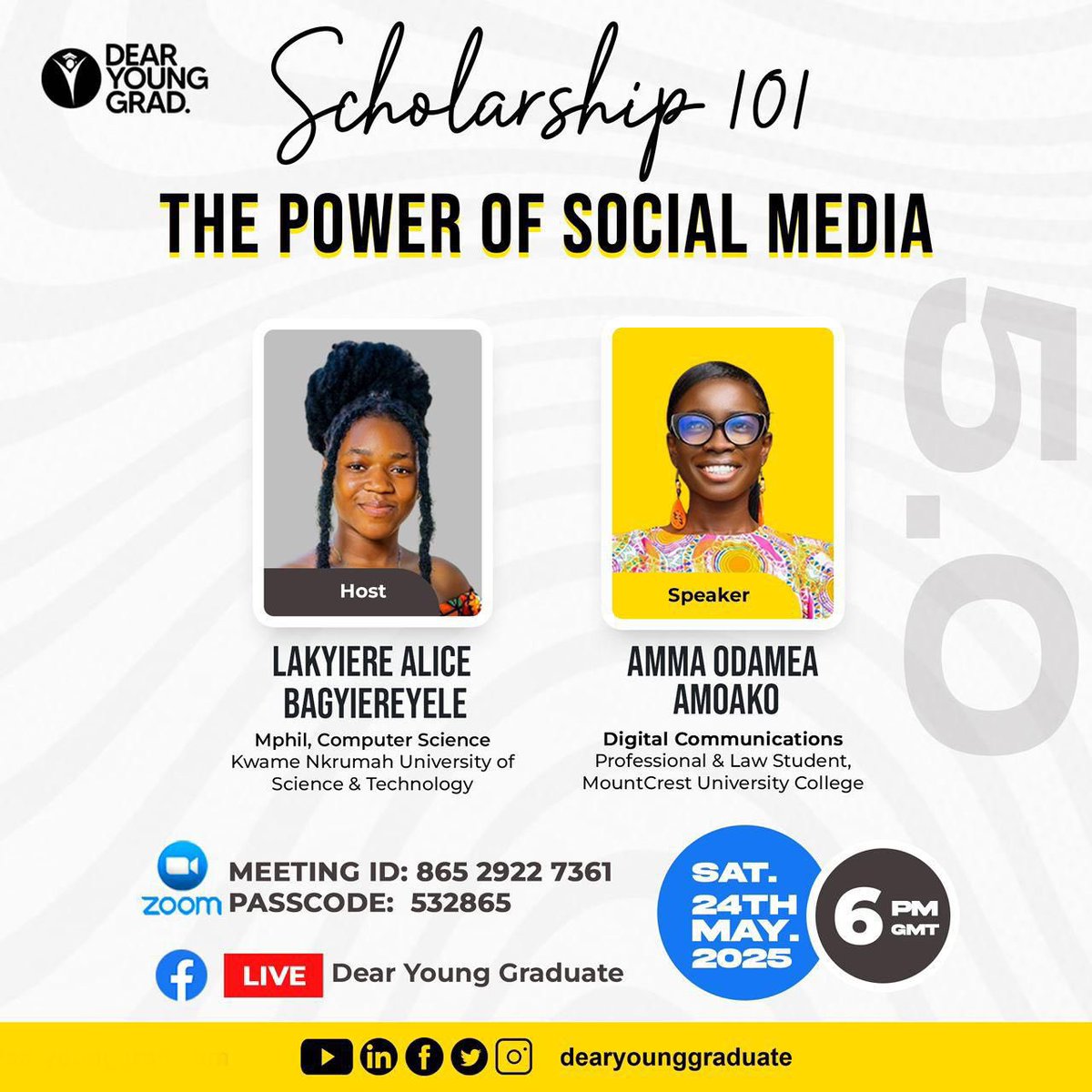 Tomorrow’s session promises to be an eye opener and your uh-huh moment. 

Mark your calendars!

#Dearyounggraduate
#Scholarship101
#Scholarships