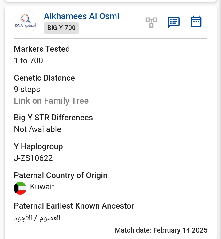 ajwad_DNA's tweet photo. عينتين لعشيرة العصوم الأجود (الخميس/البوغنيمة) من ذرية ماجد الخميس تلتقي بالتحور ZS10622  بعمر 125 سنة وتلتقي صعودا بالتحور FTB60650 لمواريث من فخذ البري وتلتقي بجد لمواريث البوغنيمة FT399053 وتلتقي مع مواريث من فخذ الچمال/الذويخات لتلقي بالتحور الجامع للعصوم ZS10621 بعمر ٥٧٥ سنة https://t.co/RUeRztOD2x