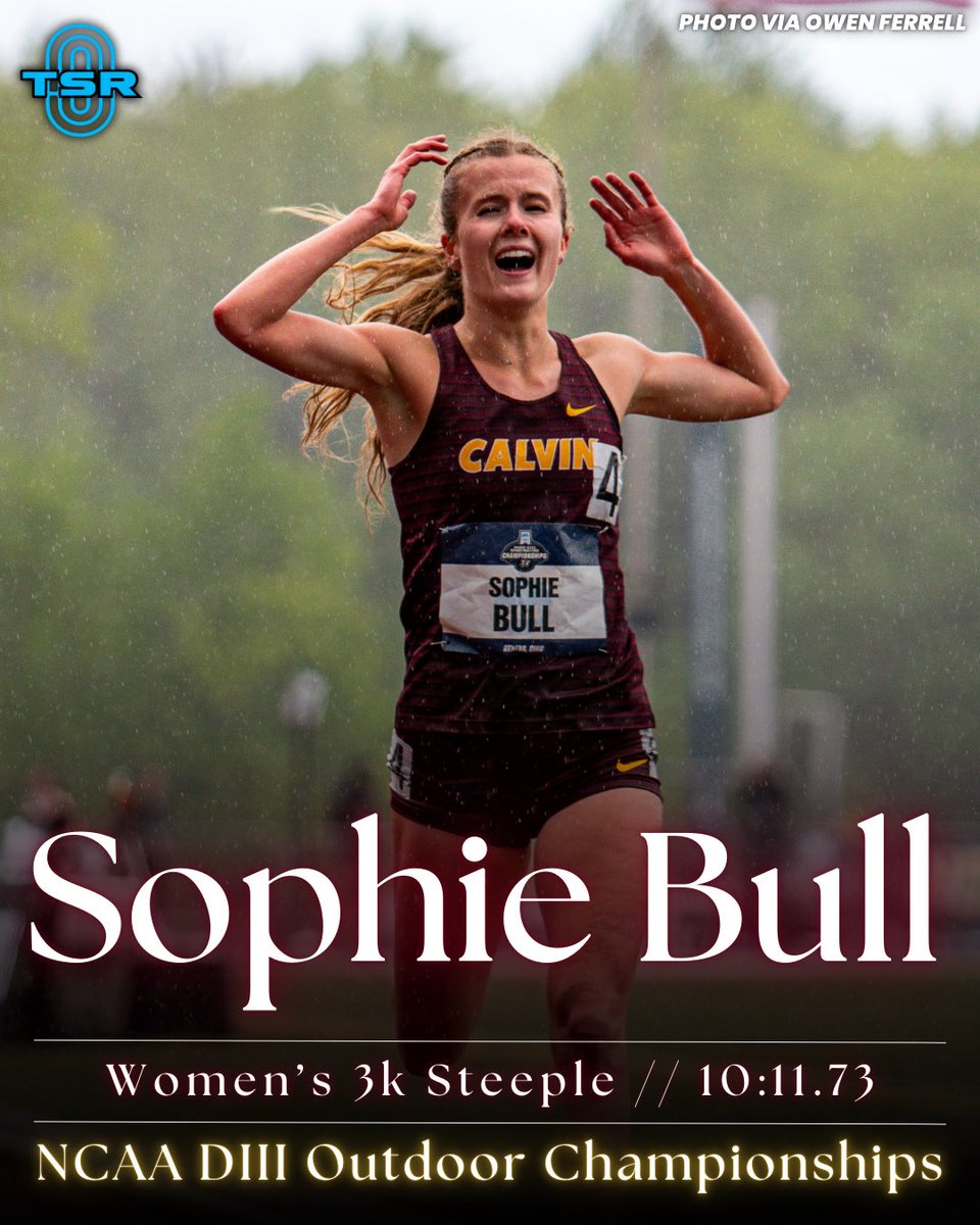 WHAT A RUN FOR SOPHIE BULL!!! 🤩🤩

At the NCAA Division III Outdoor Championships, Sophie Bull of Calvin stormed to victory in the women’s 3k steeplechase with a personal best of 10:11.73!

Audrey Maclean of Middlebury claimed second in 10:23.59, while Keira Rogan of Hamilton