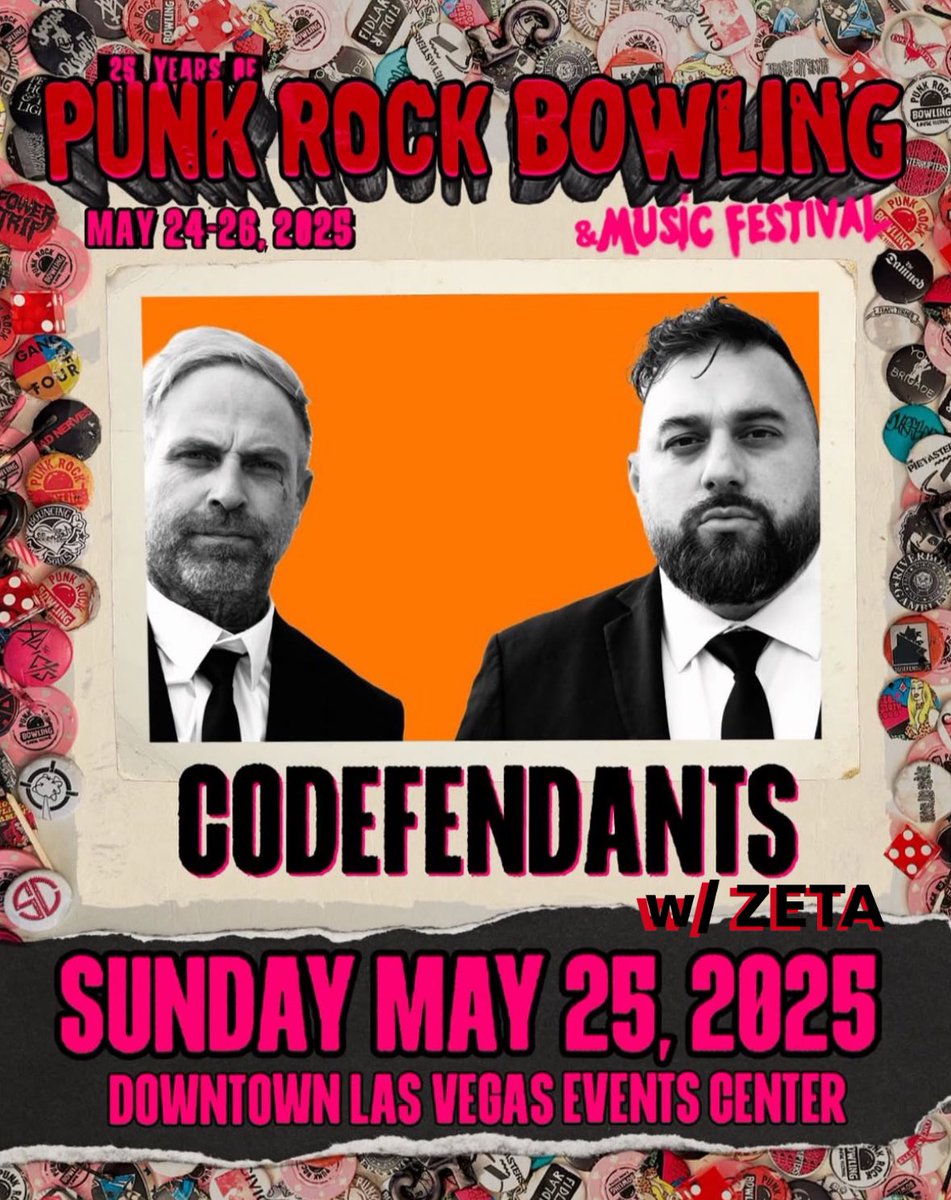 Chino and Tony aka “Los Pelolargo” will be backing the CODEFENDANTS at the <a href="/PunkRockBowling/">𝙿𝚄𝙽𝙺 𝚁𝙾𝙲𝙺 𝙱𝙾𝚆𝙻𝙸𝙽𝙶</a> this wknd 🔥

Big love to de Codef for bringing us in. It’s a trip sharing music &amp; purpose with y’all 

if you are in vegas, come through &amp; say hi 🙌🏽

May 25 - Punk Rock Bowling Festival🎯