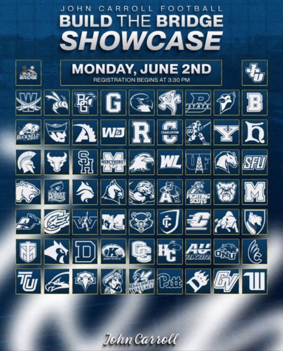Jordan Hill (@jhill828) on Twitter photo Blessed to be attending the <a href="/JCUFootball/">John Carroll Football</a> Build The Bridge Showcase on June 2nd!
<a href="/MacStephens/">Mac Stephens</a> <a href="/kahari_hicks/">Kahari Hicks</a> <a href="/coachDeanPaul/">Dean Paul</a> <a href="/Jeff_Behrman/">Jeff Behrman</a> Blessed to be attending the <a href="/JCUFootball/">John Carroll Football</a> Build The Bridge Showcase on June 2nd!
<a href="/MacStephens/">Mac Stephens</a> <a href="/kahari_hicks/">Kahari Hicks</a> <a href="/coachDeanPaul/">Dean Paul</a> <a href="/Jeff_Behrman/">Jeff Behrman</a>