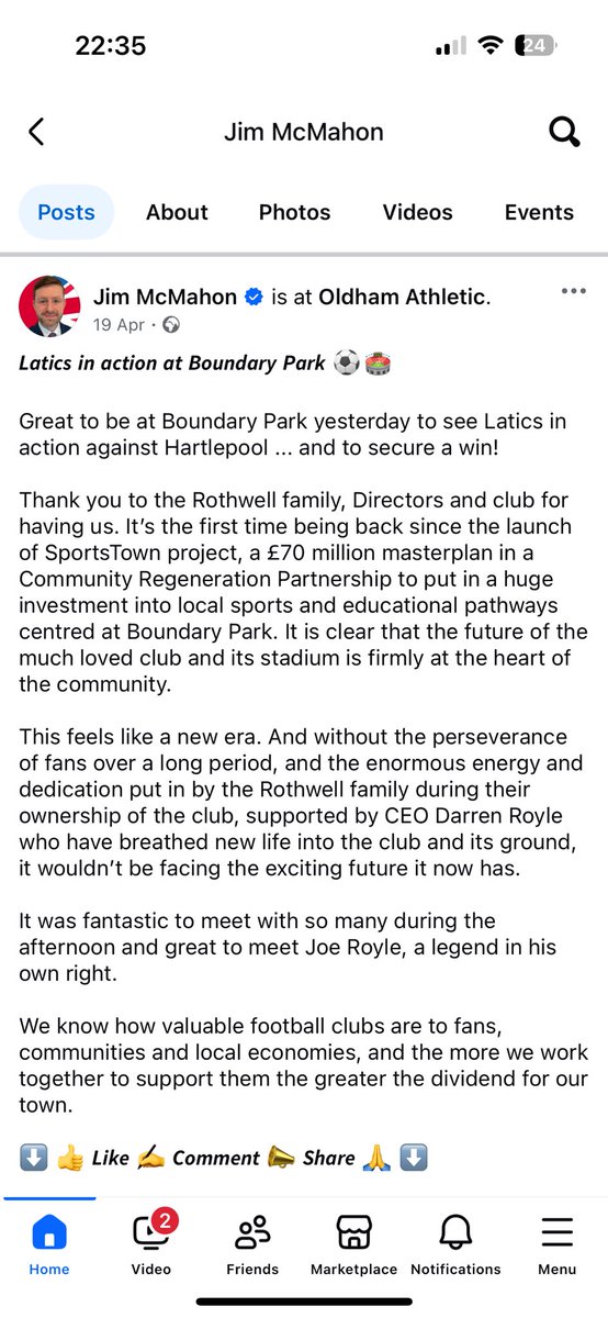 DanJCaulfield's tweet photo. @oafc_prozac @AndyBurnhamGM @JimMcMahon @Debbie_abrahams @AngelaRayner @OldhamCouncil @SouthendU @OfficialOAFC Jim knows how valuable football clubs are to fans and communities, so surely he’s going to intervene here https://t.co/HJShIz2YPR