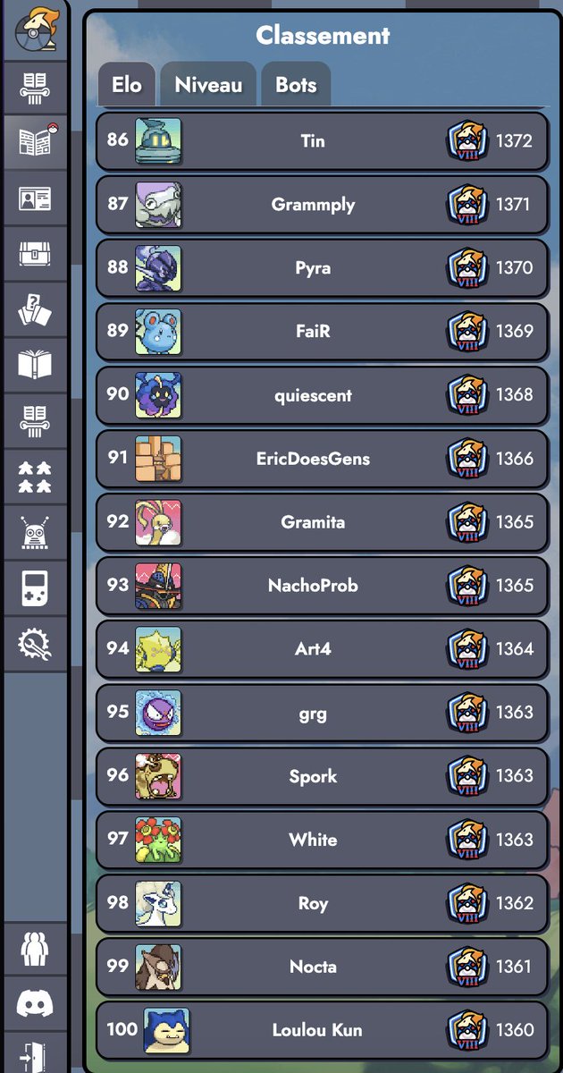 Ivre, après avoir atteint le top 100 français sur Smash Bros, il décide de se reconvertir dans une scène encore moins rentable : un obscur jeu tft like navigateur Pokémon. Plus d'au moins 500h plus tard, ça valait le coup 🥳