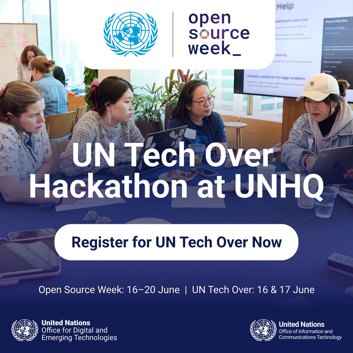 UN Office for Digital and Emerging Technologies (@odet_un) on Twitter photo Calling technologists, engineers & builders for UN Tech Over during #UNOpenSourceWeek!
📍UNHQ, NYC | 16–17 June
🔹Ahead of the Storm: climate hackathon
🔹Edit-A-Thon: UN history w/ <a href="/Wikimedia/">Wikimedia Foundation</a>
🔹Maintain-A-Thon: open infrastructure
🔗 Register: forms.cloud.microsoft/pages/response…
<a href="/UN_OICT/">UN OICT</a> Calling technologists, engineers & builders for UN Tech Over during #UNOpenSourceWeek!
📍UNHQ, NYC | 16–17 June
🔹Ahead of the Storm: climate hackathon
🔹Edit-A-Thon: UN history w/ <a href="/Wikimedia/">Wikimedia Foundation</a>
🔹Maintain-A-Thon: open infrastructure
🔗 Register: forms.cloud.microsoft/pages/response…
<a href="/UN_OICT/">UN OICT</a>
