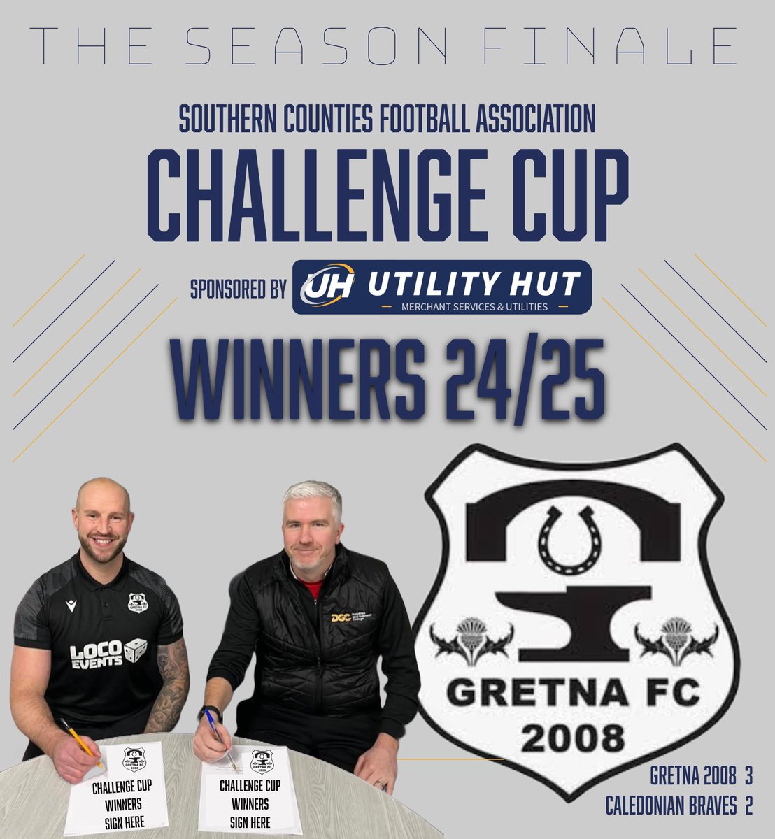 South of Scotland Football League (@sosfleague) on Twitter photo ππ | CUP GLORY FOR GRETNA
Congratulations to <a href="/GretnaFC2008/">Gretna FC 2008</a>, who tonight won the South Counties Challenge Cup for the first time in their 17-year history.
Two goals from Iain Anderson and a late winner from Zayn Cranston secured a 3-2 win over Caledonian Braves. ππ | CUP GLORY FOR GRETNA
Congratulations to <a href="/GretnaFC2008/">Gretna FC 2008</a>, who tonight won the South Counties Challenge Cup for the first time in their 17-year history.
Two goals from Iain Anderson and a late winner from Zayn Cranston secured a 3-2 win over Caledonian Braves.