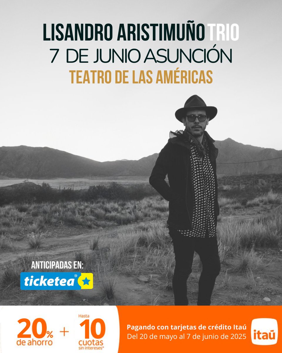 🇦🇷 Falta menos para el Show de Lisandro Aristimuño y traemos esta noticia 📌

➡️ 20% de Descuento y hasta 10 cuotas con tu TC de Banco <a href="/ItauParaguay/">Itaú Paraguay</a> 💳

⏩ Válido del 20 de Mayo al 7 de Junio 

🎟️ Entradas en <a href="/TicketeaPy/">Ticketea Paraguay</a>