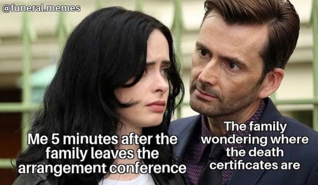 myASDcalls's tweet image. Family: We need the death certificate now for the lawyer, the bank, and the cat’s therapist.
Me: Cool, I’ll just call the Governor and ask him to expedite it. 

#FridayFunny #FuneralDirectorProblems 

(Shared via the Funeral.Memes Instagram)